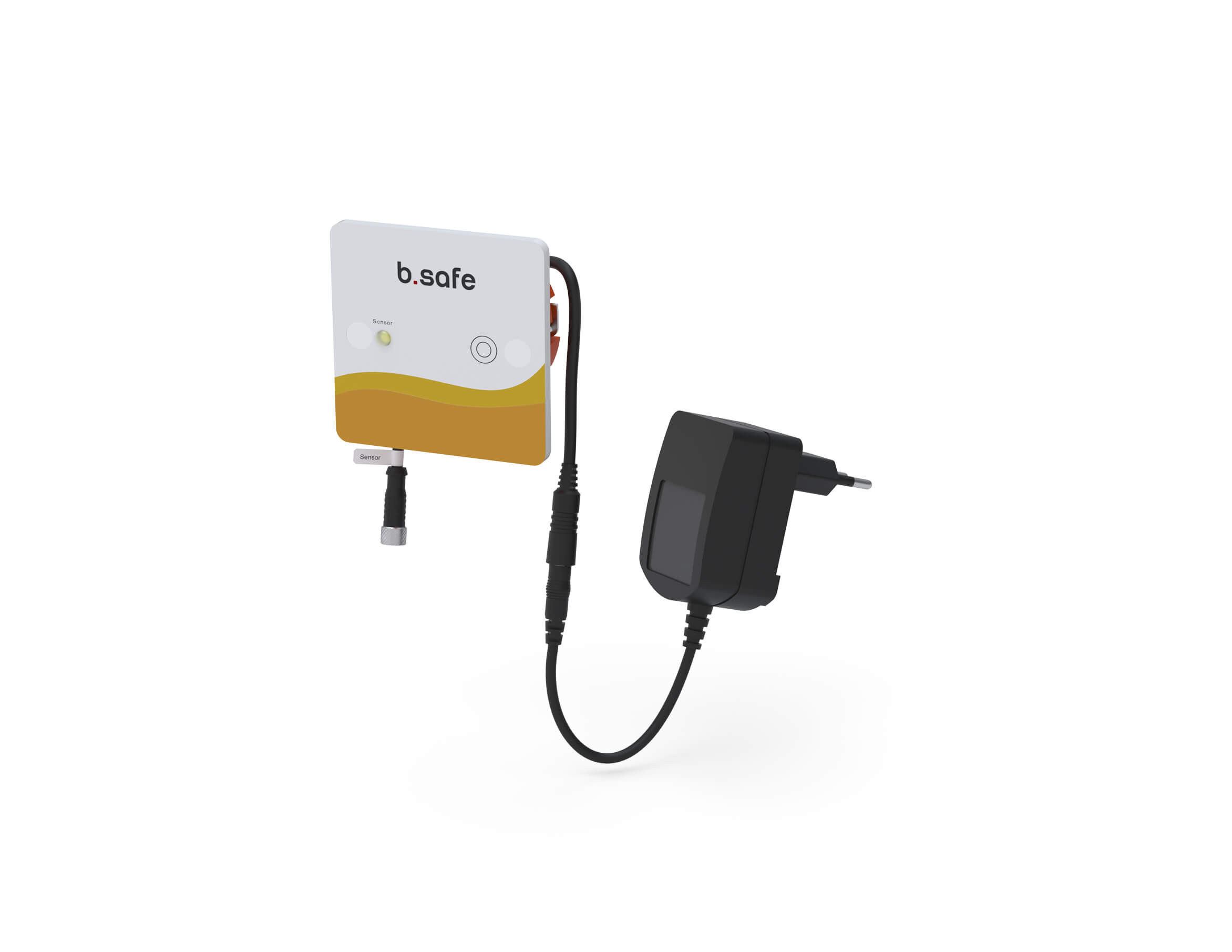 Alarmierungsbox im halogenfreiem Kunststoffgehäuse zum Einbau in Frontplatten von Labormöbeln, Front mit Touch-Schaltflächen und LED-Anzeigen, Ausführung 1 Kanal/1 Behälter überwachbar. Geeignet für b.safe Waste Caps LC / System Waste Caps LC mit Hauptala