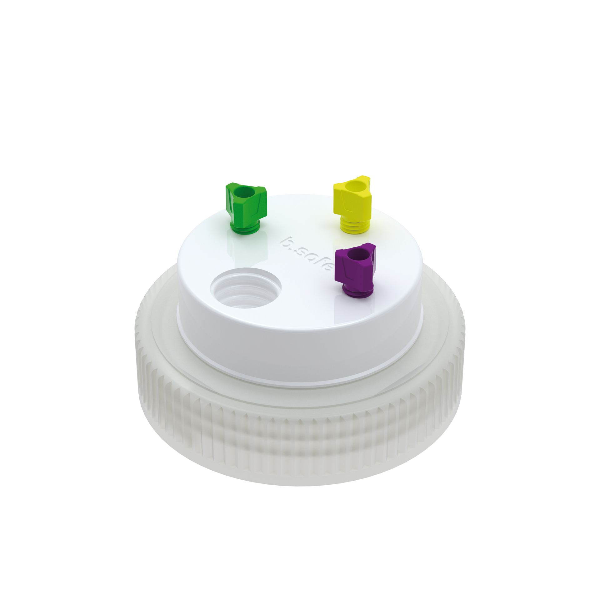 Waste Cap B63  Schraubkappe aus PE für Gewinde B63, frei drehbarer Einsatz aus PTFE. Mit PFA-Fittings für Kapi