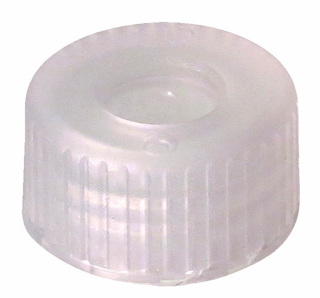 9 mm PFAS Safe Guard PE-Kurzgewindekappe, transparent, mit verdünnter Durchstichstelle; (VE = 100 Stück)