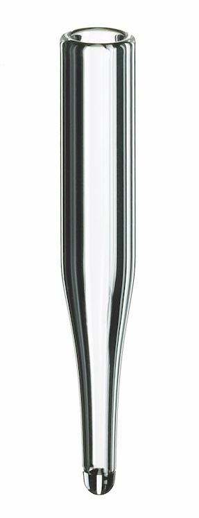 0,1ml Mikroeinsatz, 30x5x0,7mm, Klarglas, 15mm Spitze (Füllv. 0,15ml)