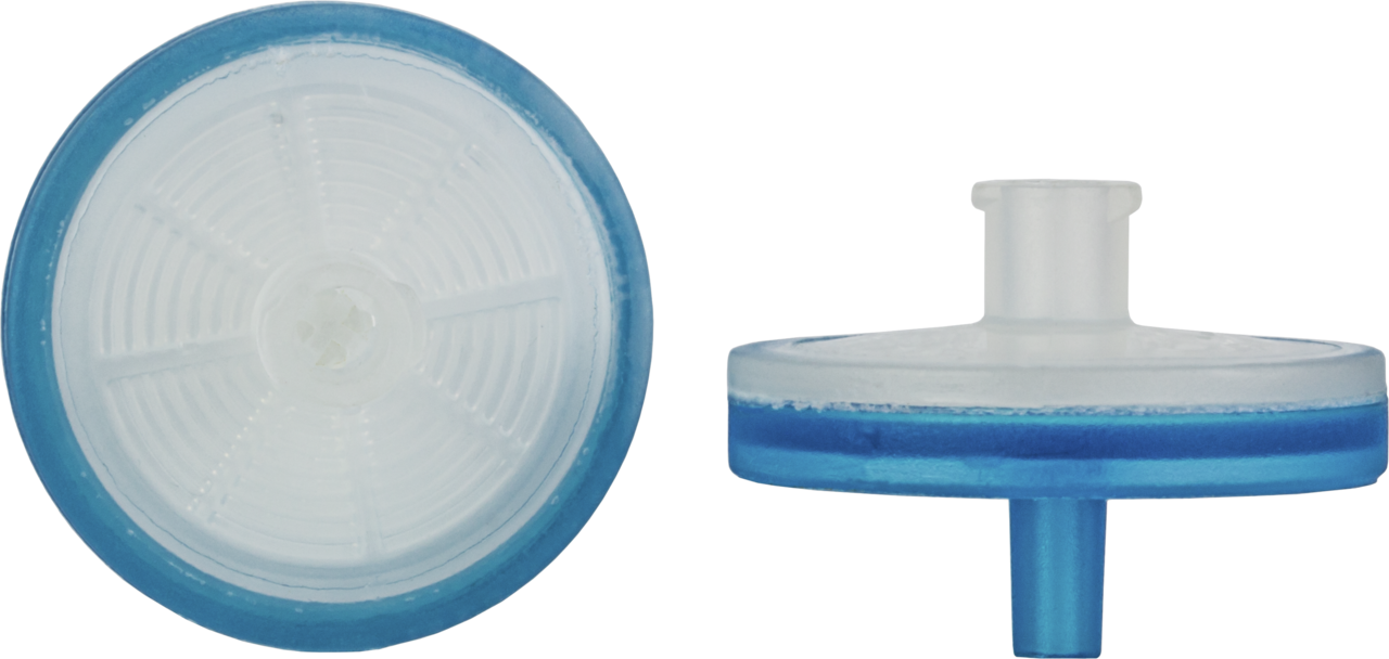 CHROMAFIL Einmalfilter RC-45/25 BIGbox Membranmaterial: Regenerierte Cellulose Porendurchm.: 0,45 µm, Membrandurchm.: 25 mm Farbcode oben: farblos / unten: blau BIGbox à 400 St. in PE-Schraubdose