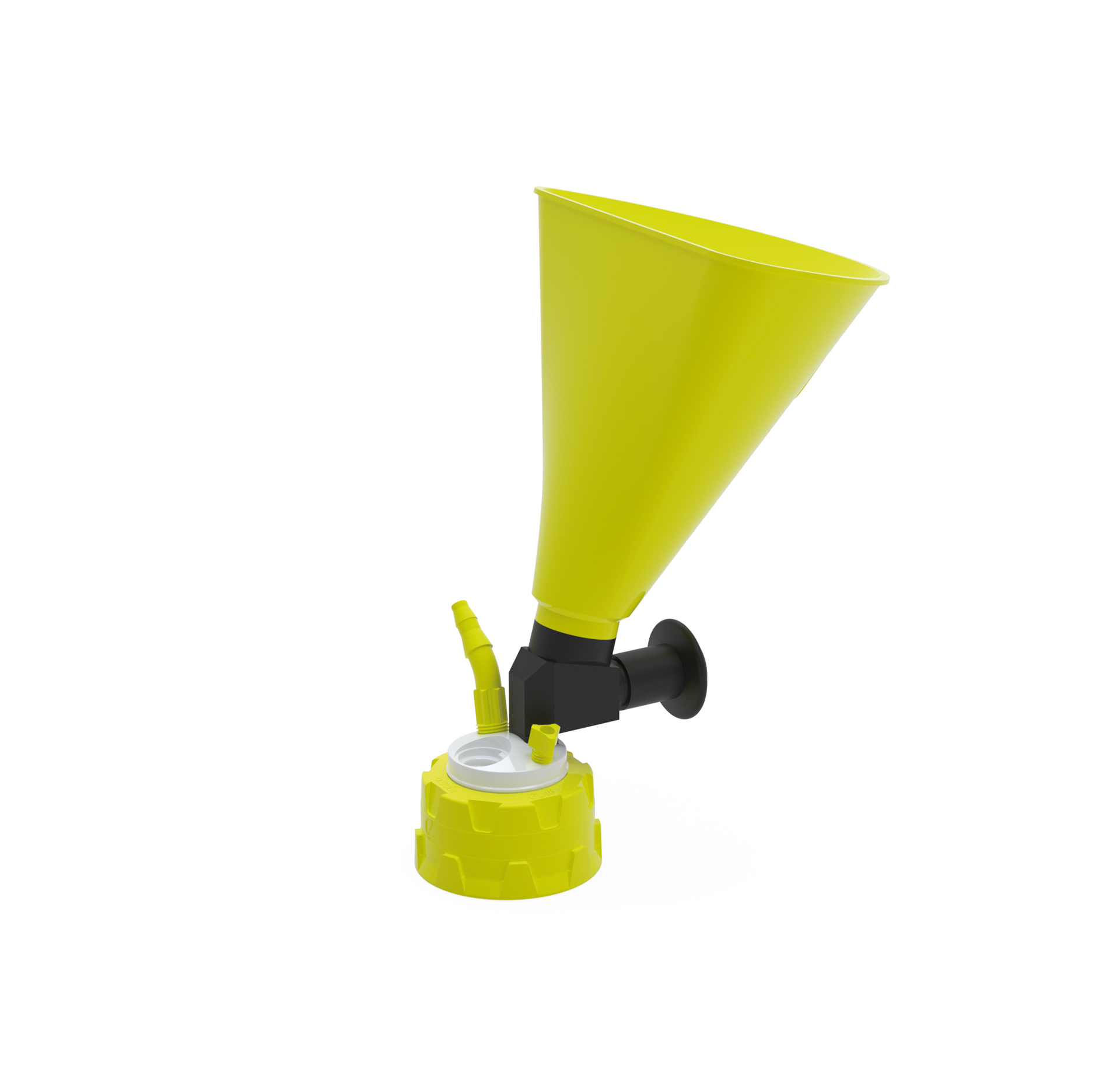Waste Cap GL45 mit Einfülltrichter  Schraubkappe aus PPS für Gewinde GL45, frei drehbarer Einsatz aus PTFE. Mi