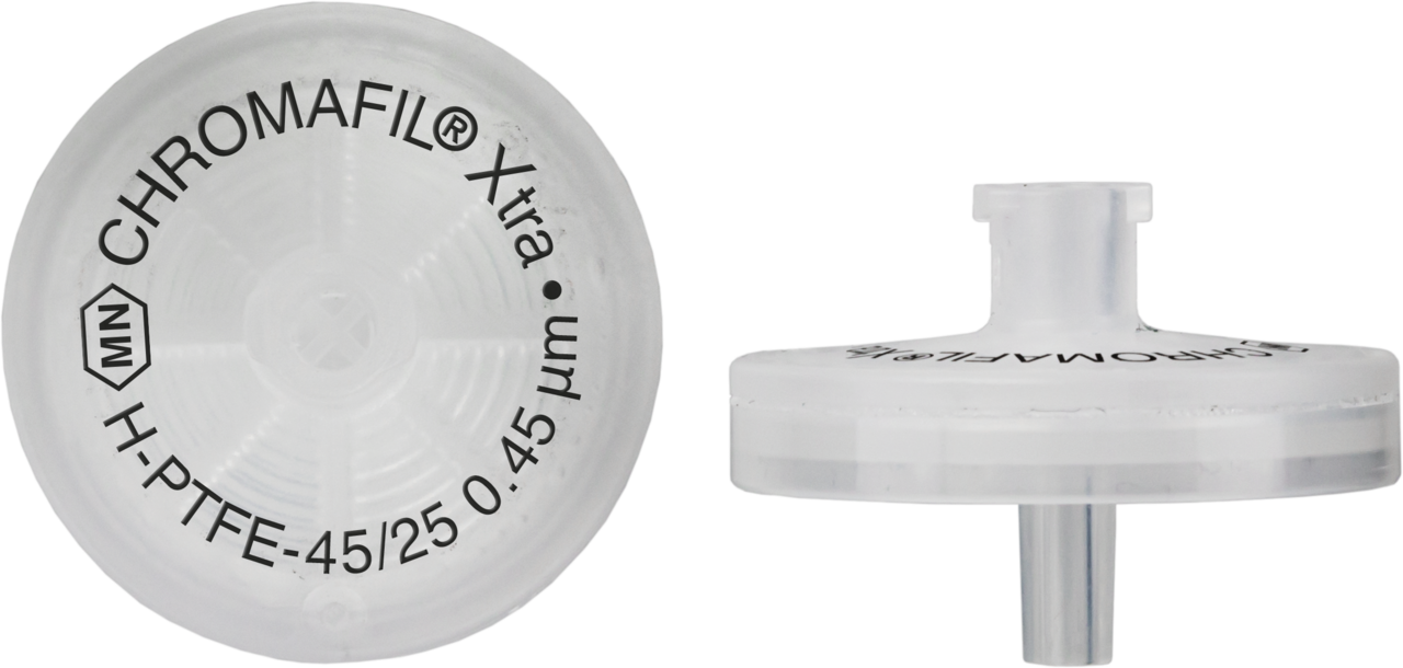 CHROMAFIL Xtra Einmalfilter H-PTFE-45/25 BIGbox Membranmaterial: hydrophilisiertes Polytetrafluorethylen Porendurchm.: 0,45 µm, Membrandurchm.: 25 mm farbloses PP-Gehäuse, beschriftet BIGbox à 400 St. in PE-Schraubdose