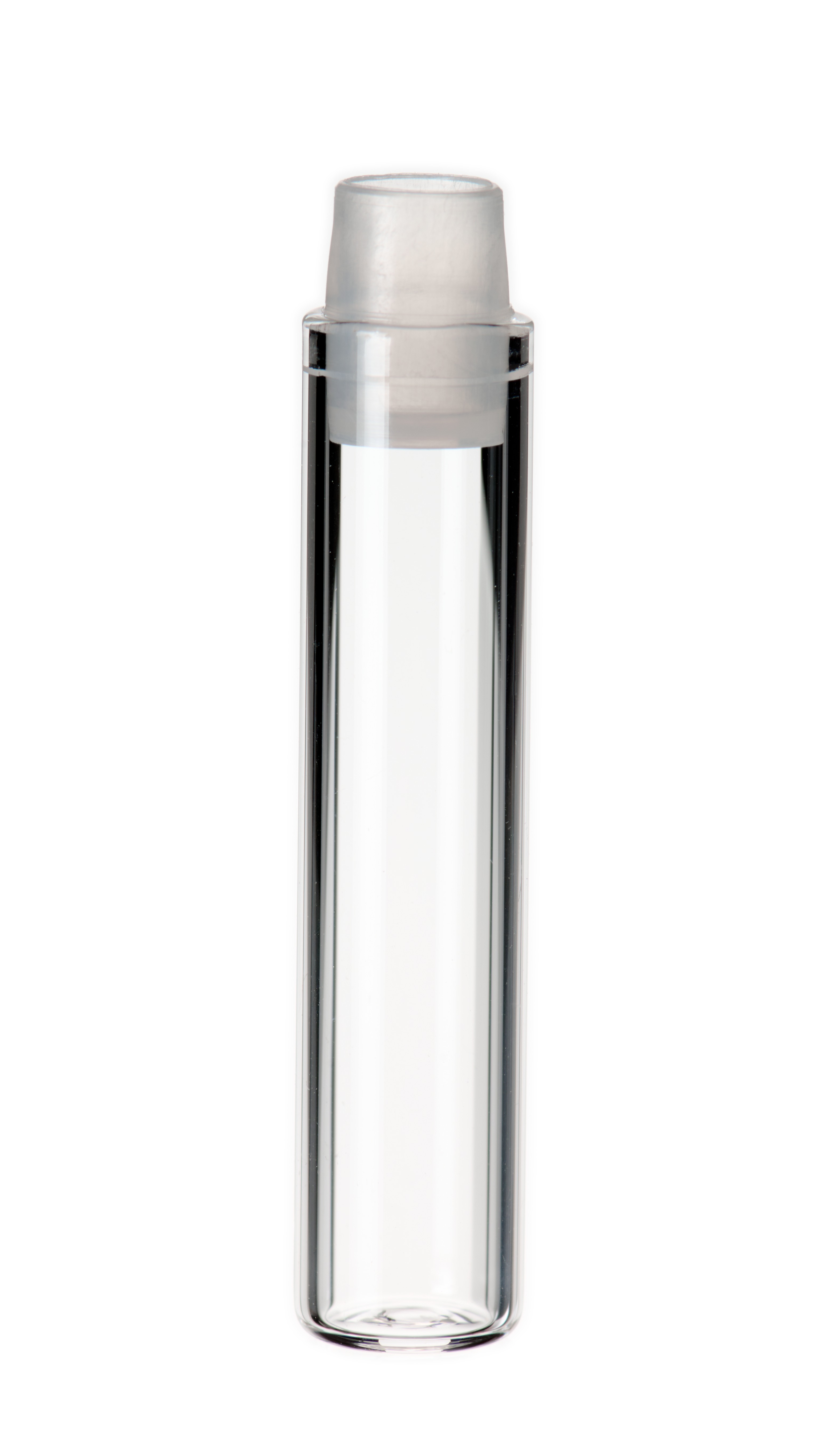 1 ml Flachbodenglas, (0533+0554), 35 × 7,8 mm, Klarglas; 6 mm PE Stopfen, transparent
