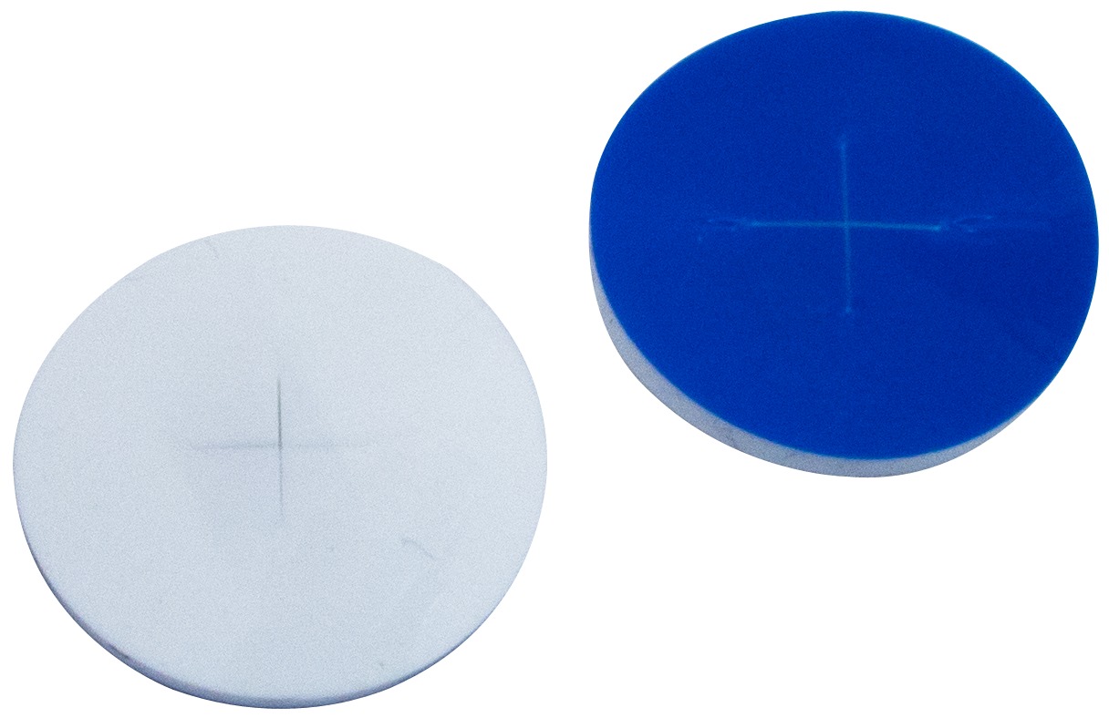11,2 mm Scheibe, Silicon weiß/PTFE blau, 55 Shore A, 1,5 mm, kreuzgeschlitzt
