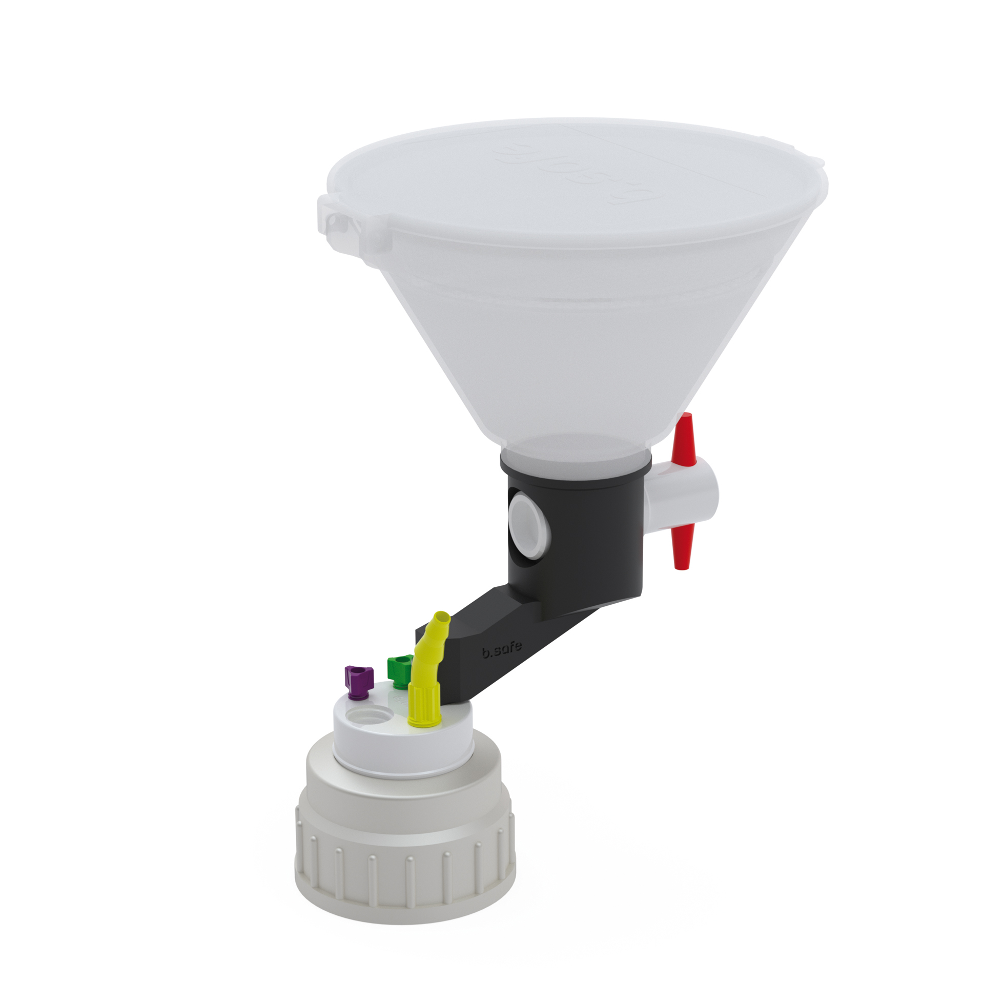 Waste Cap B53 mit Einfülltrichter  Schraubkappe aus PE für Gewinde B53, frei drehbarer Einsatz aus PTFE. Mit P