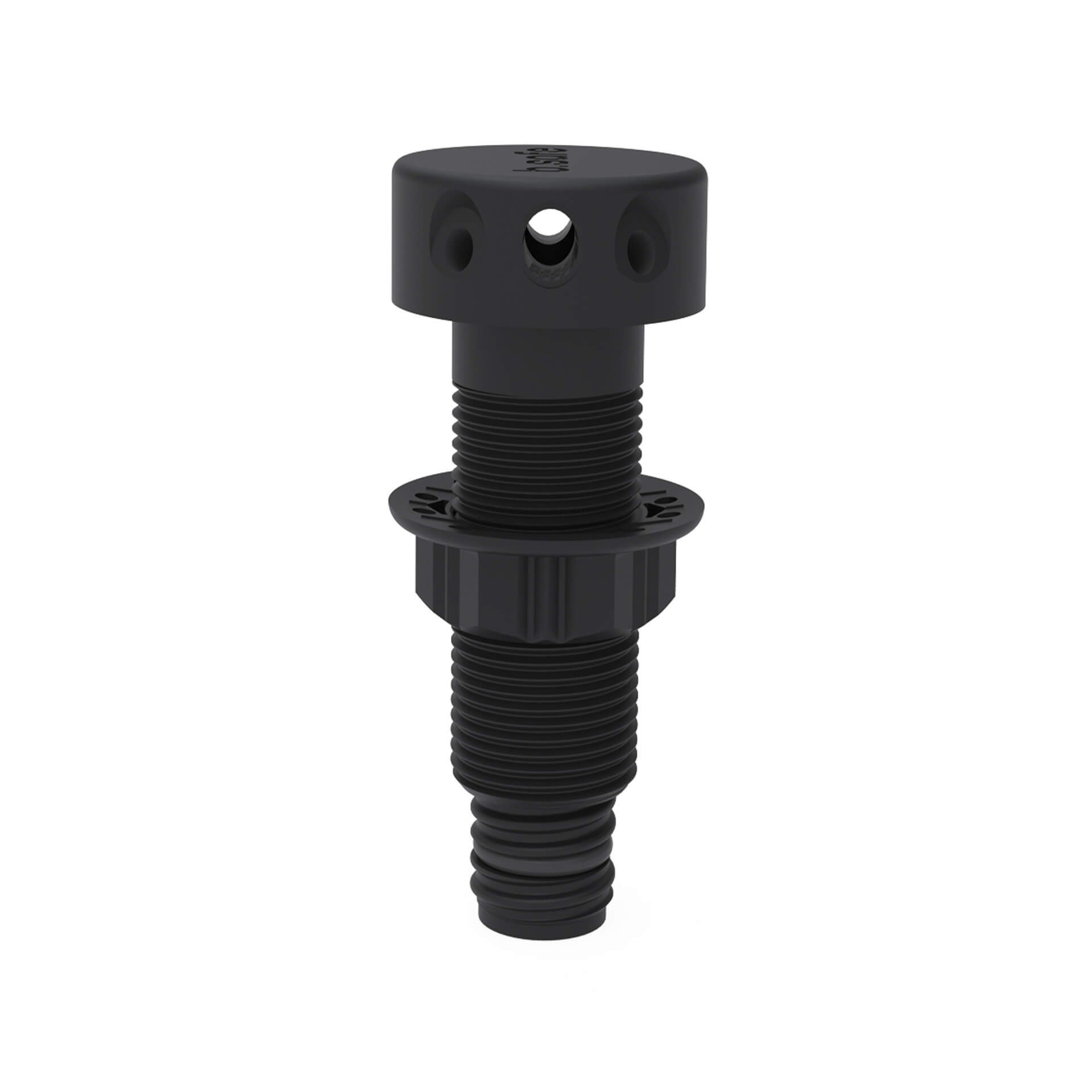 aus PE-EX, Innengewinde Tischoberseite: 4x UNF 1/4" 28G (schräg), 2x NPT 1/8" (gerade), Scheibendurchmesser 52 mm, Außengewinde Tischunterseite: GL25, Gesamtlänge 100 mm, Zubehör (Fittings, Schlaucholiven) nicht enthalten.