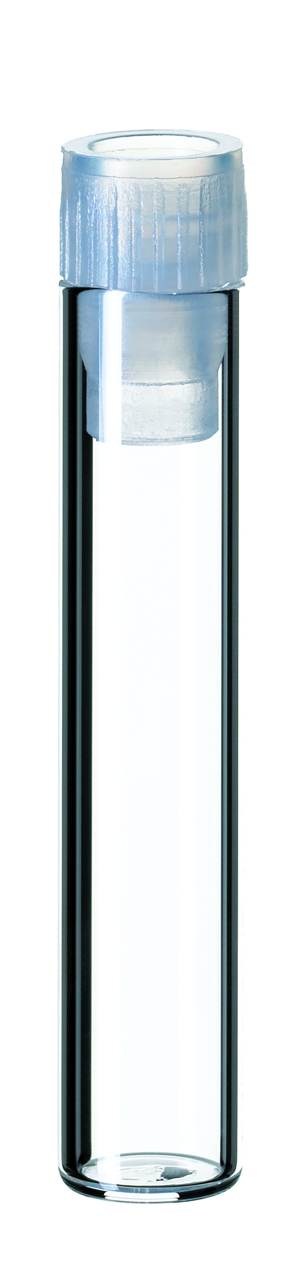 1 ml Flachbodenglas, (0534+0556), 40 × 8 mm, Klarglas; 8 mm PE Stopfen, transparent (ohne Einschubsperre)