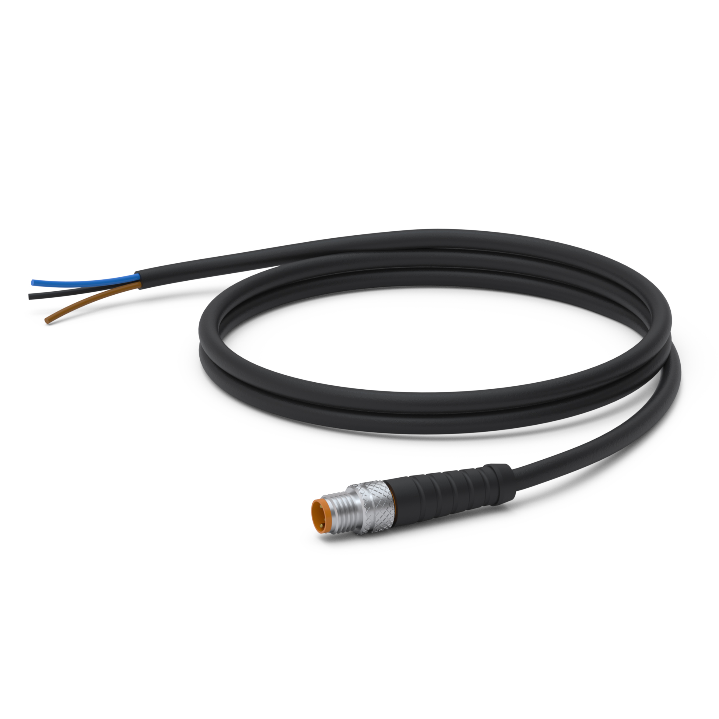 Kabellänge 2 m, 1x Stecker mit Außengewinde M8x1, 1x Litzen (drei Drähte).