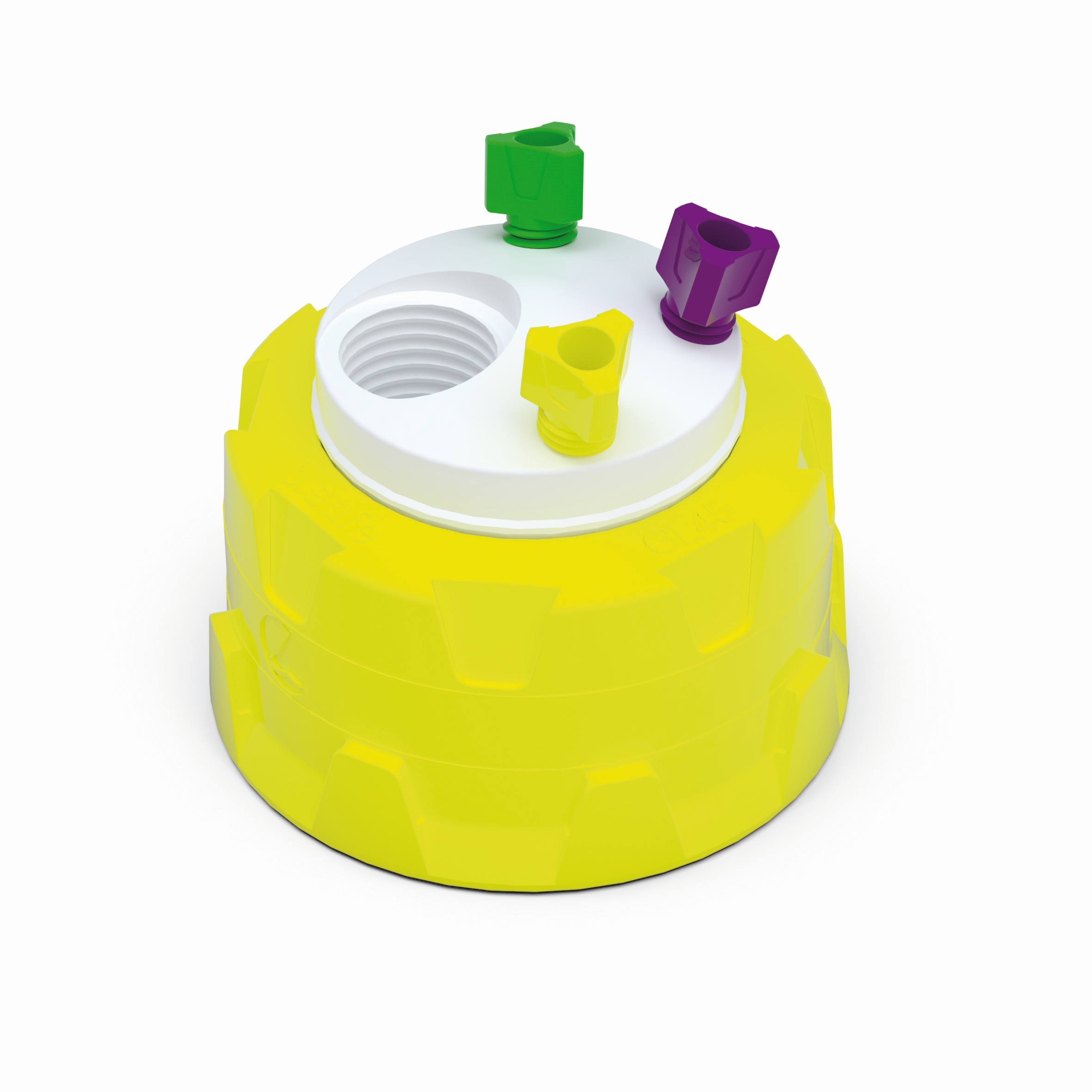 Waste Cap GL45  Schraubkappe aus PPS für Gewinde GL45, frei drehbarer Einsatz aus PTFE. Mit PFA-Fittings für K