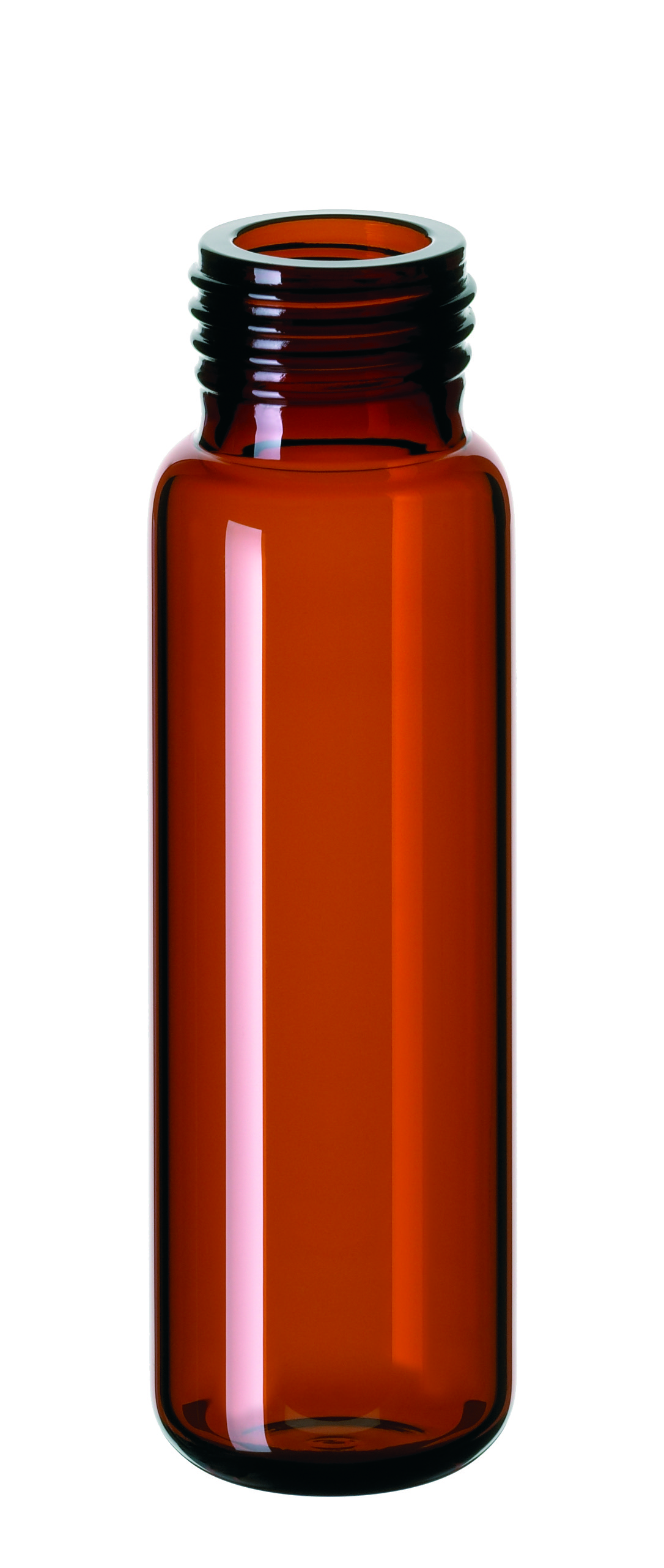 20 ml Feingewindeflasche, 75,5 × 22,5 mm, Braunglas, 1. hydrolytische Klasse, gerundeter Boden