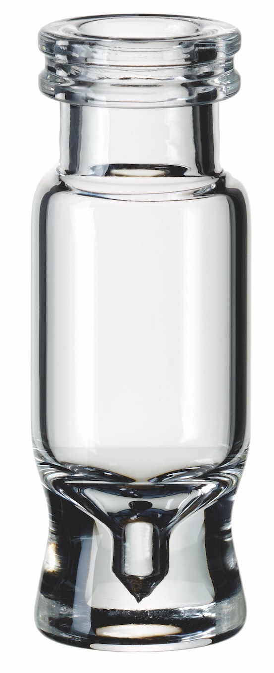 0,9ml Total Mikroliter Schnappringflasche ND11, 32 x 11,6mm, Klarglas, 1. hydrolytische Klasse, Restvolumen  0,9ml Total Mikroliter Schnappringflasche ND11, 32 x 11,6mm, Klarglas, 1. hydrolytische Klasse, Restvolumen