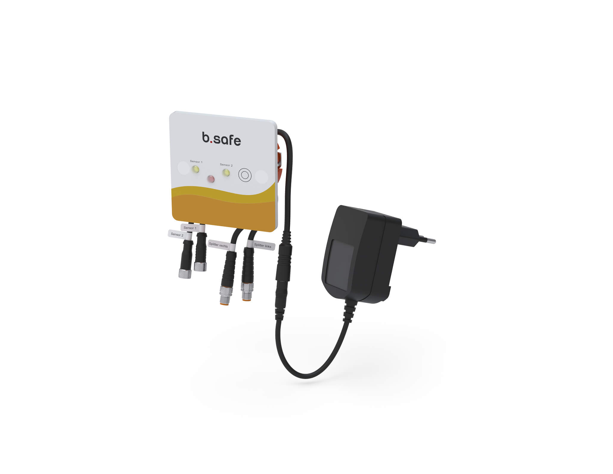 Alarmierungsbox im halogenfreiem Kunststoffgehäuse zum Einbau in Frontplatten von Labormöbeln, Front mit Touch-Schaltflächen und LED-Anzeigen, Ausführung Splitter programmiert zur Steuerung des b.safe Splitters (nicht enthalten) zur Überwachung von 2 Behä