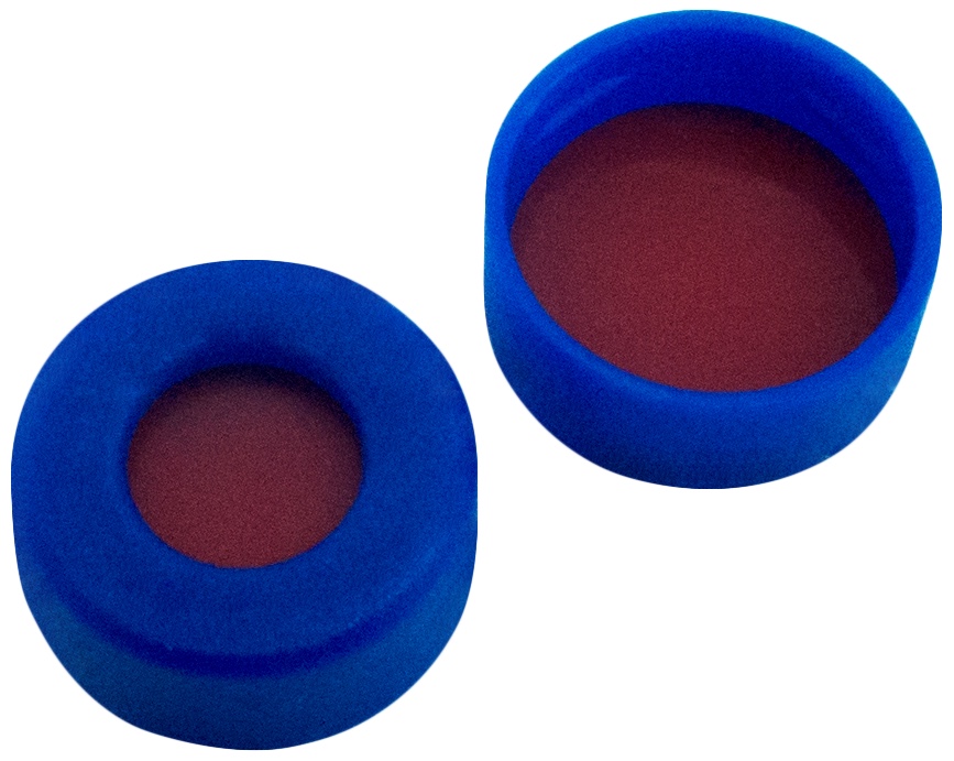 11 mm PE-Schnappringkappe, blau, mit Loch; RedRubber/PTFE farblos, 1,0 mm