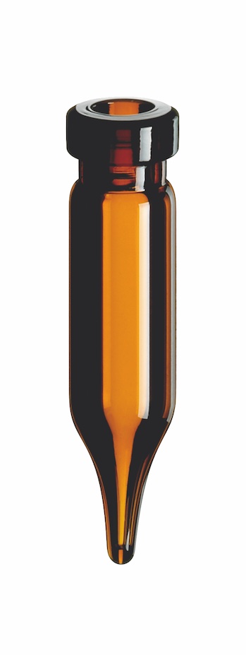 0,4ml Mikroflasche, 30 x 7mm, Braunglas, 1. hydrol. Klasse, konisch