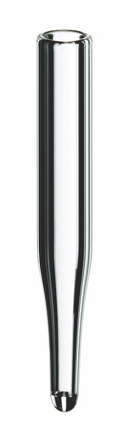 0,3ml Mikroeinsatz, 43,5 x 6mm, Klarglas, 1. hydrolytische Klasse, 13mm Spitze