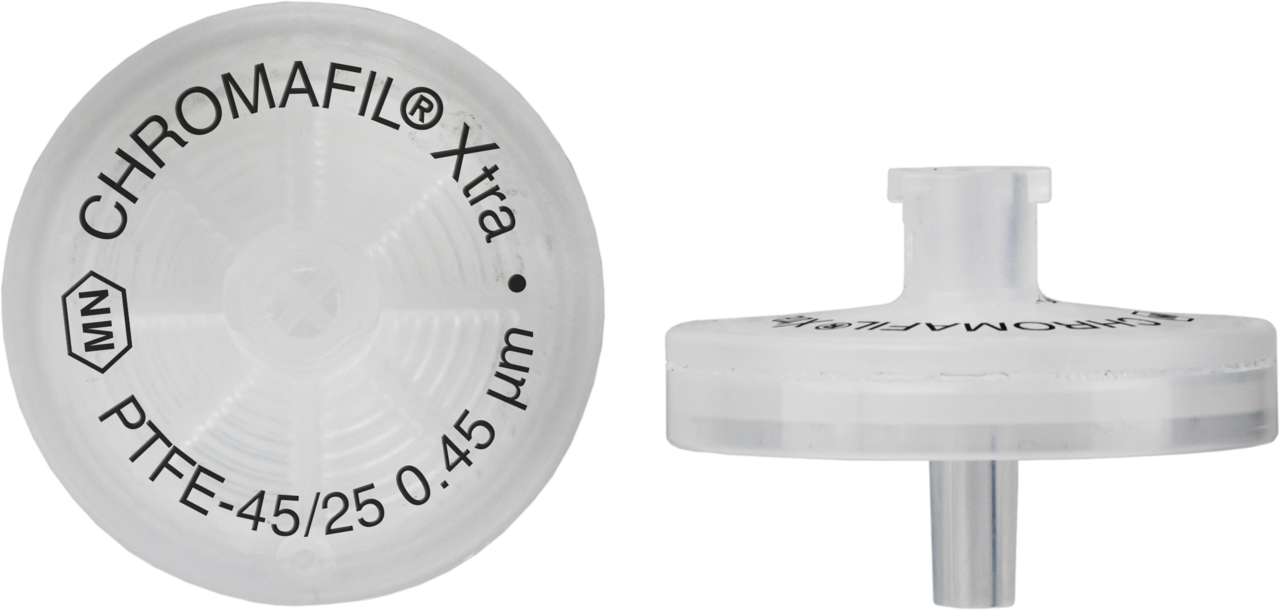 CHROMAFIL Xtra Einmalfilter PTFE-45/25 BIGbox Membranmaterial: Polytetrafluorethylen Porendurchm.: 0,45 µm, Membrandurchm.: 25 mm farbloses PP-Gehäuse, beschriftet BIGbox à 400 St. in PE-Schraubdose