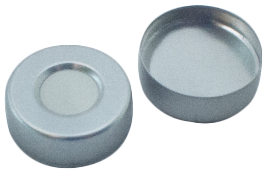20 mm Aluminium-Bördelkappe, silber, mit Loch; Silicon weiß/Aluminiumfolie silber, 3,0 mm