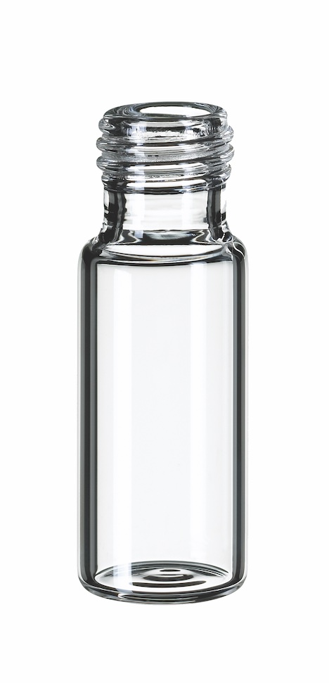 1,5ml Kurzgewindeflasche, 32x11,6mm, Klarglas, 1.hydr. Klasse, w. Öffnung
