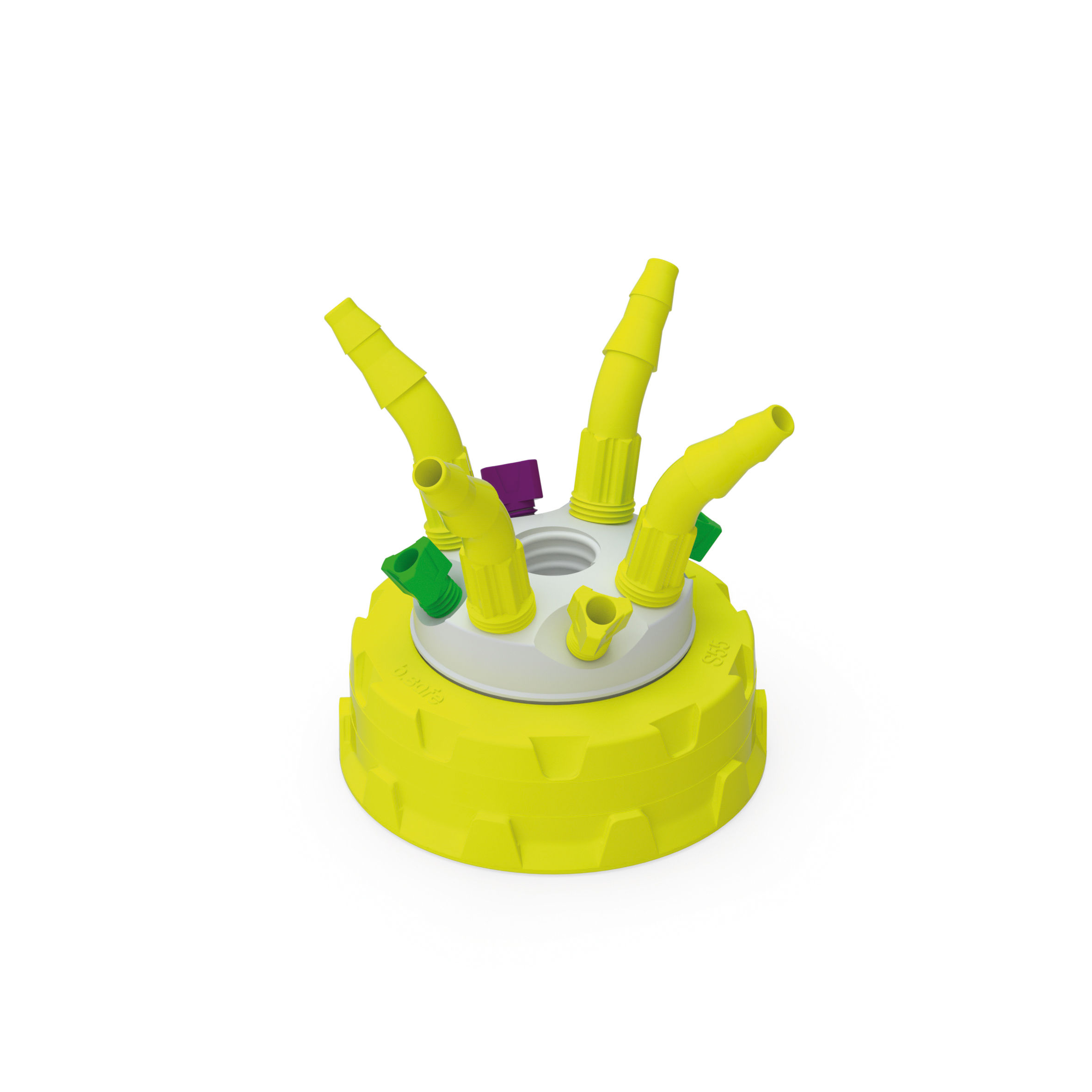 Waste Cap S55  Schraubkappe aus PP für Kanistergewinde S55, frei drehbarer Einsatz aus PTFE. Mit PFA-Fittings
