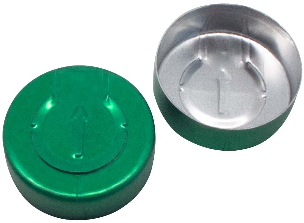 20mm Aluminium Bördelkappe, grün lackiert, Ganzabriß