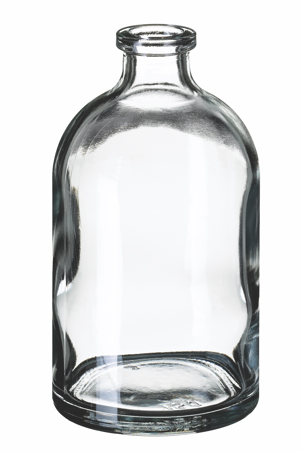 100ml Injektionsflasche, 51,6 x 94,5mm, Halsdurchmesser 20, 3. Klasse-Glas, Klarglas, nach DIN/ISO (Hüttenglas)