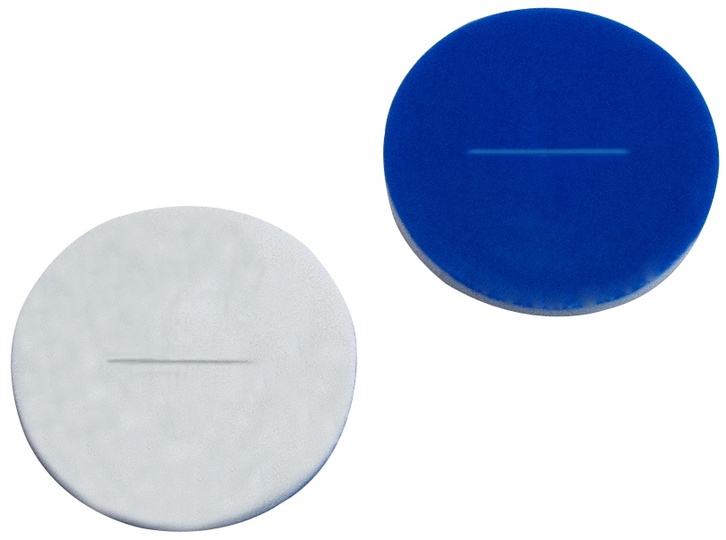 8 mm Scheibe, Silicon weiß/PTFE blau, 55°Shore A, 0,9 mm, geschlitzt