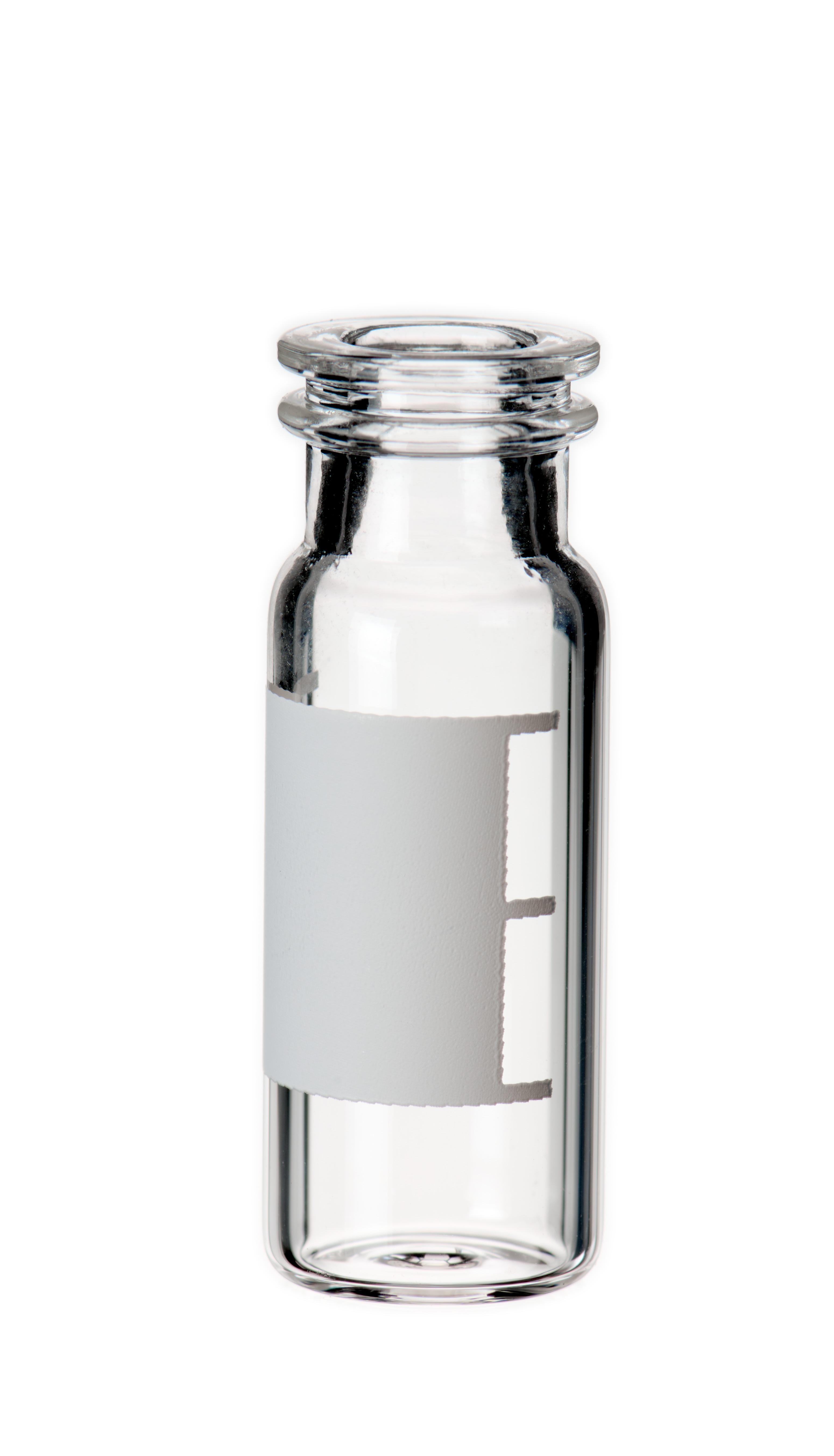 1,5 ml Schnappringflasche, 32 × 11,6 mm, Klarglas, 1. hydrolytische Klasse, weite Öffnung, Schriftfeld und Füllmarkierungen