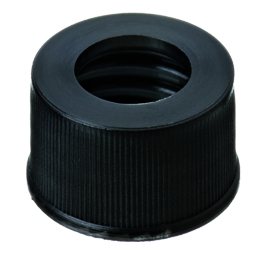 13 mm PP-Schraubkappe, Gewinde 13-425, schwarz, 7,8 mm Loch