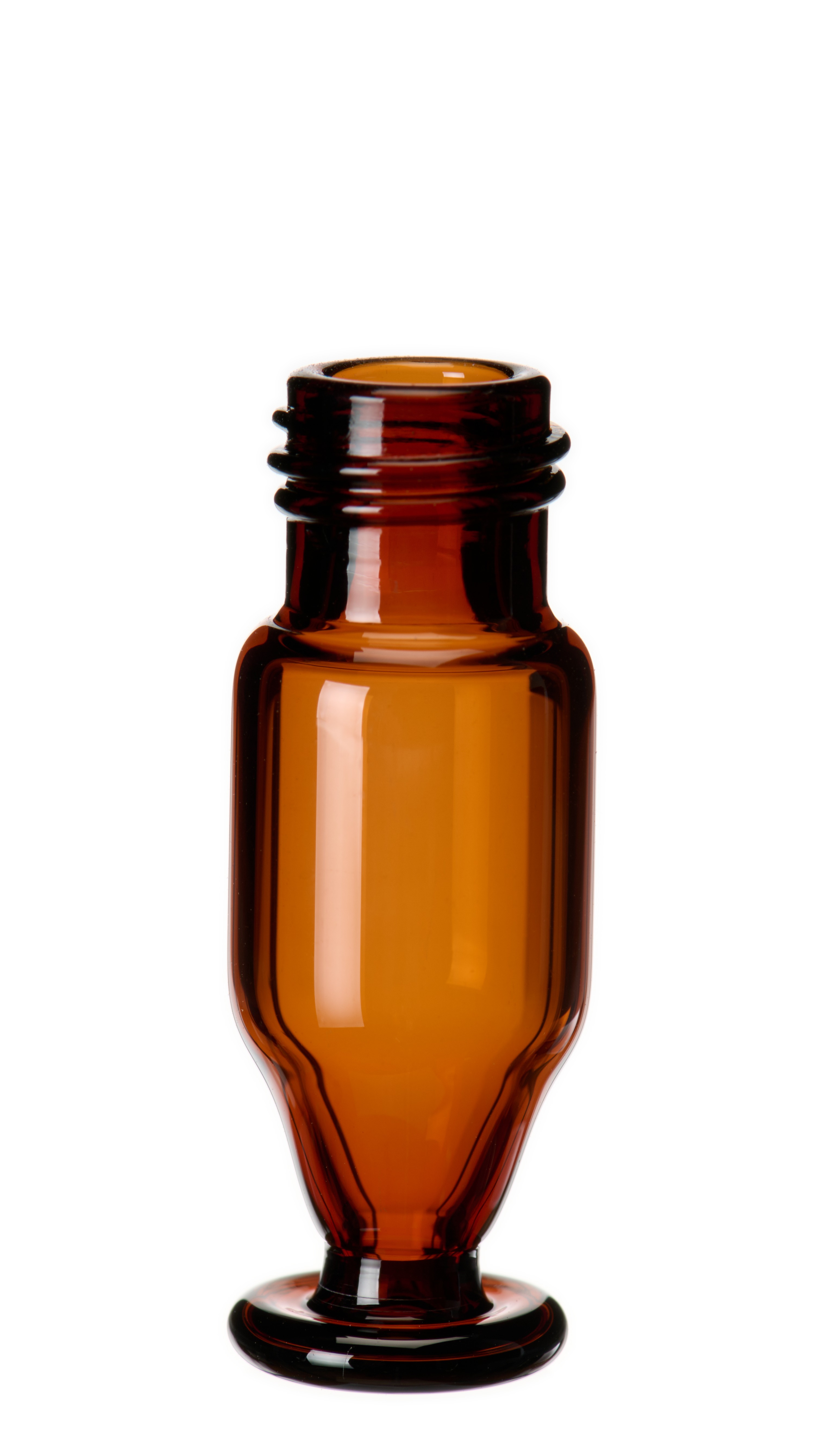 1,1 ml Mikroliter-Kurzgewindeflasche ND9, 32 × 11,6 mm, Braunglas, 1. hydrolytische Klasse, mit solidem Glasfuß