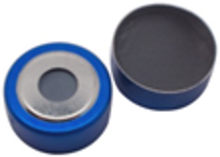 20 mm Magnetische Bimetall-Kappe, blau/silber, 8 mm Loch; Stanzscheibe Butyl grau/PTFE grau, 55° Shore A, 3,0 mm