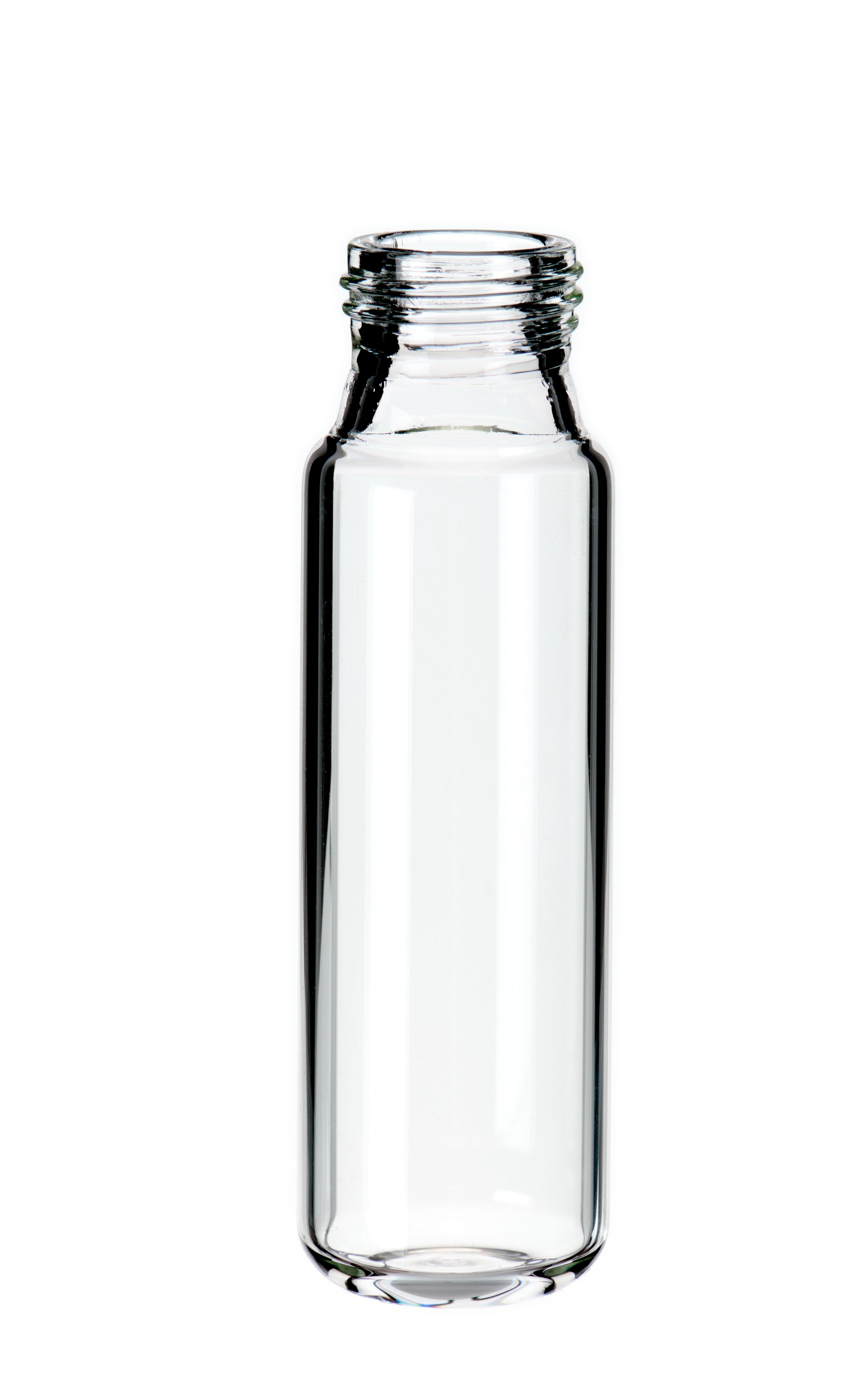 20 ml Feingewindeflasche, 75,5 × 22,5 mm, Klarglas, 1. hydrolytische Klasse, gerundeter Boden