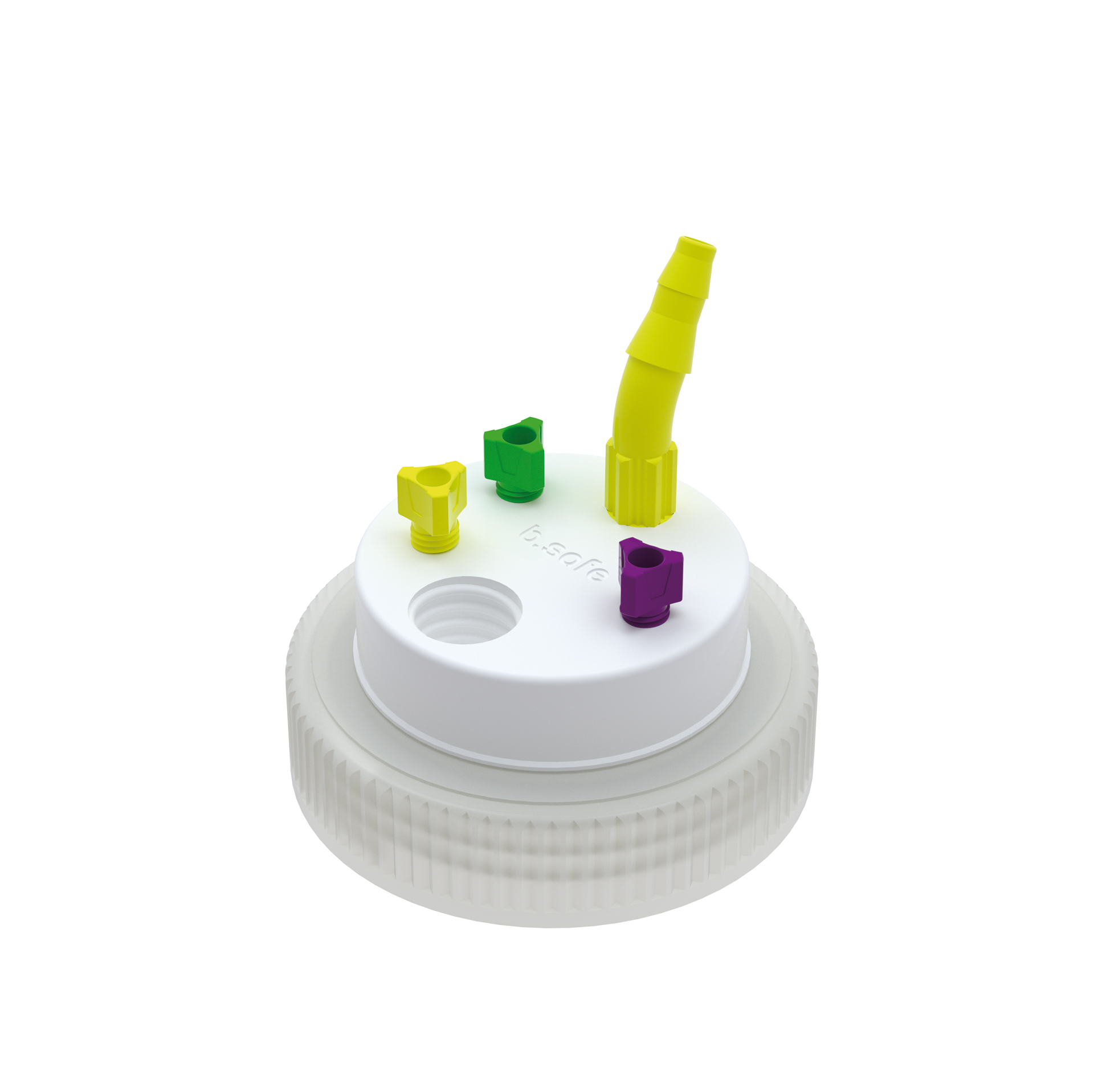 Waste Cap B63  Schraubkappe aus PE für Gewinde B63, frei drehbarer Einsatz aus PTFE. Mit PFA-Fittings für Kapi