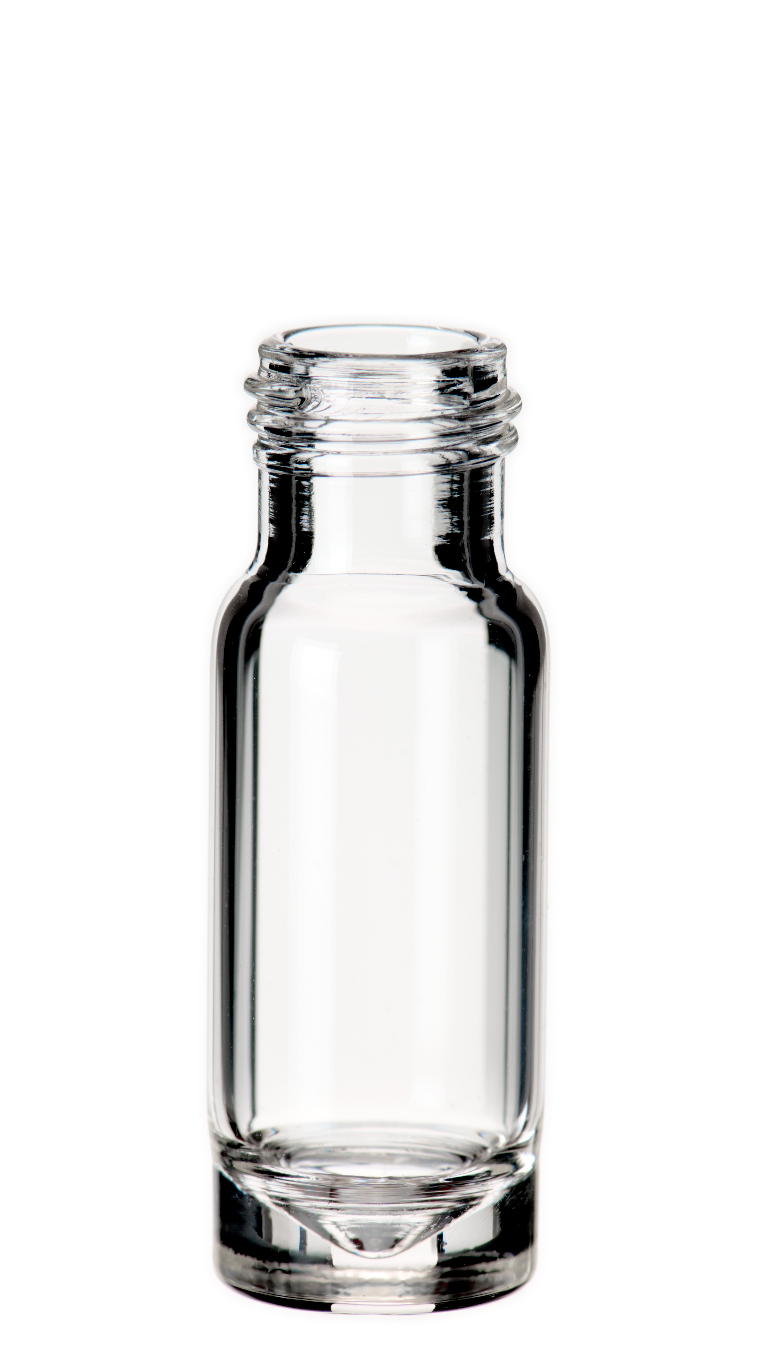 1,1 ml Mikroliter-Kurzgewindeflasche ND9, 32 × 11,6 mm, Klarglas, 1. hydrolytische Klasse, solider Glasboden mit Innenkonus für die optimierte Restentleerung