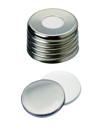 18mm Verschluss: Magnetische Universalschraubkappe, silber, mit Loch; Silicon weiß/ Aluminiumfolie silber, 50° shore A, 1,3mm