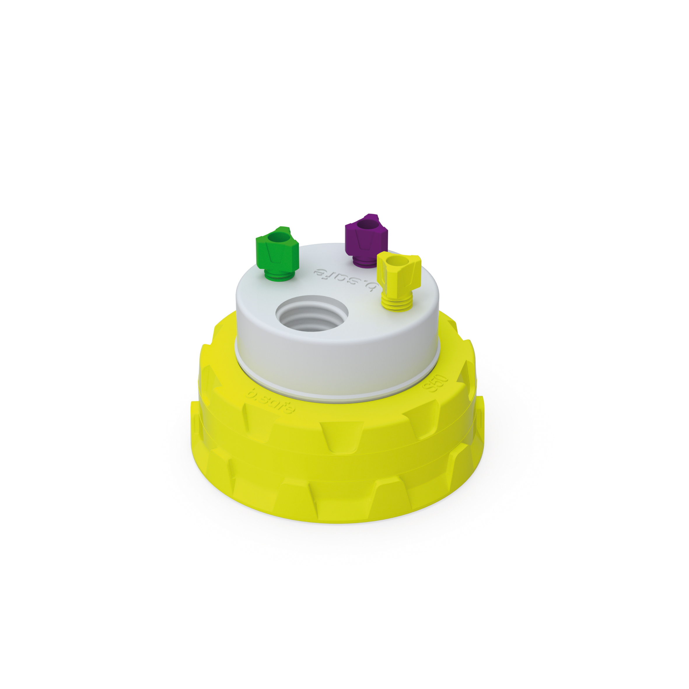Waste Cap S50  Schraubkappe aus PP für Kanistergewinde S50, frei drehbarer Einsatz aus PTFE. Mit PFA-Fittings