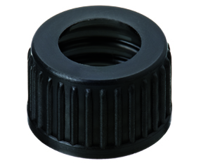 18mm Polypropylen Schraubkappe, schwarz,  12mm Loch (GL18)