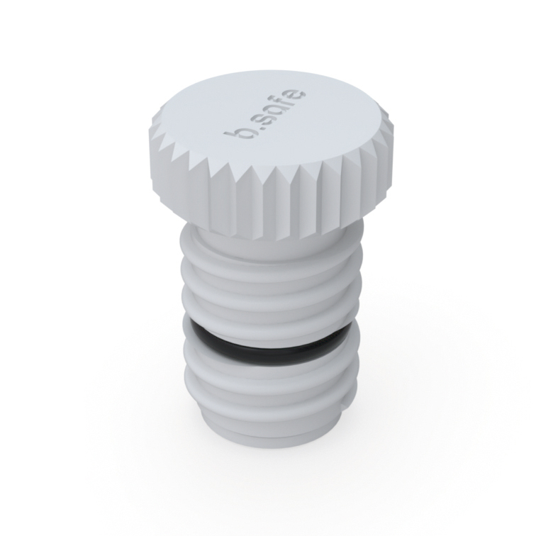 Blindfitting  aus PFA zuMVerschluss nicht genutzter Kapillaranschlüsse (Gewinde UNF 1/4“ 28G) auf b.safe Caps