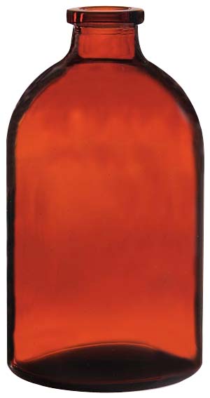 100ml Injektionsflasche, 51,6 x 94,5mm, Halsdurchmesser 20, 1. Klasse-Glas, Braunglas, nach DIN/ISO, (Hüttenglas); (VE = 88 Stück)