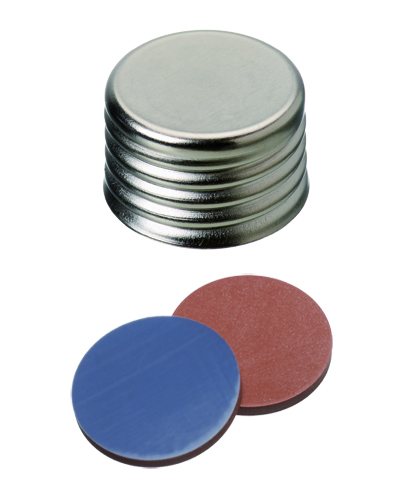 18mm Verschluss: Magnetische Universalschraubkappe, silber, geschlossen; Butyl rot/PTFE grau, 55° shore A, 1,6mm