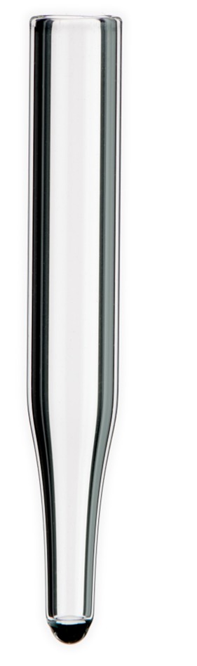 0,3 ml Mikroeinsatz, 43,45 × 6 mm, Klarglas, 13 mm Spitze für 4 ml FBG, Füllvolumen 0,40 ml