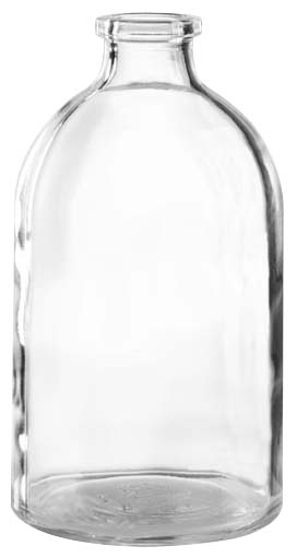 100ml Injektionsflasche, 51,6 x 94,5mm, Halsdurchmesser 20, 1. Klasse-Glas, Klarglas, nach DIN/ISO, (Hüttenglas); (VE = 88 Stück)