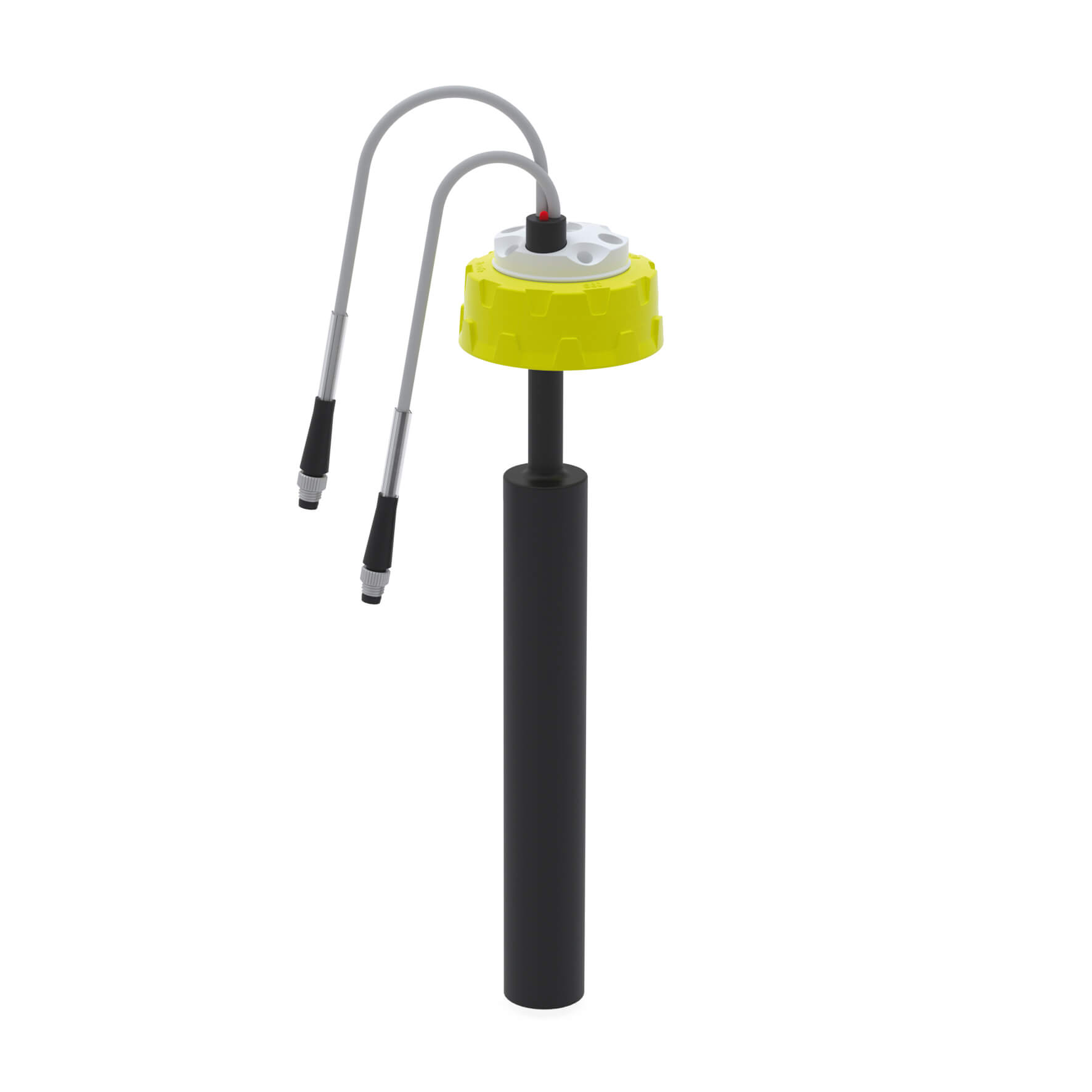 Kappe S60 aus PP-GF gelb, Einsatz aus PTFE mit 2 fest montierten Signalkabeln 0,5 m (1x Voralarm, 1x Hauptalarm) für Anschluss an b-safe Mini-Display DLC, LED-Blinklicht zur Anzeige eines vollen Kanisters, 4 Kapillaranschlüssen (UNF 1/4"), 3 Anschlüsse fü