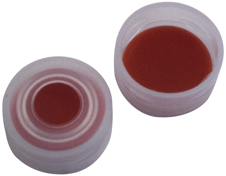 11 mm PE-Schnappringkappe, transparent, mit Loch; RedRubber/PTFE farblos, 1,0 mm