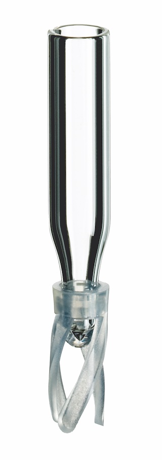 0,1ml Mikroeinsatz, 28,6 x 5,7mm, Klarglas, mit Polymerfuß (Füllv. 0,20ml)