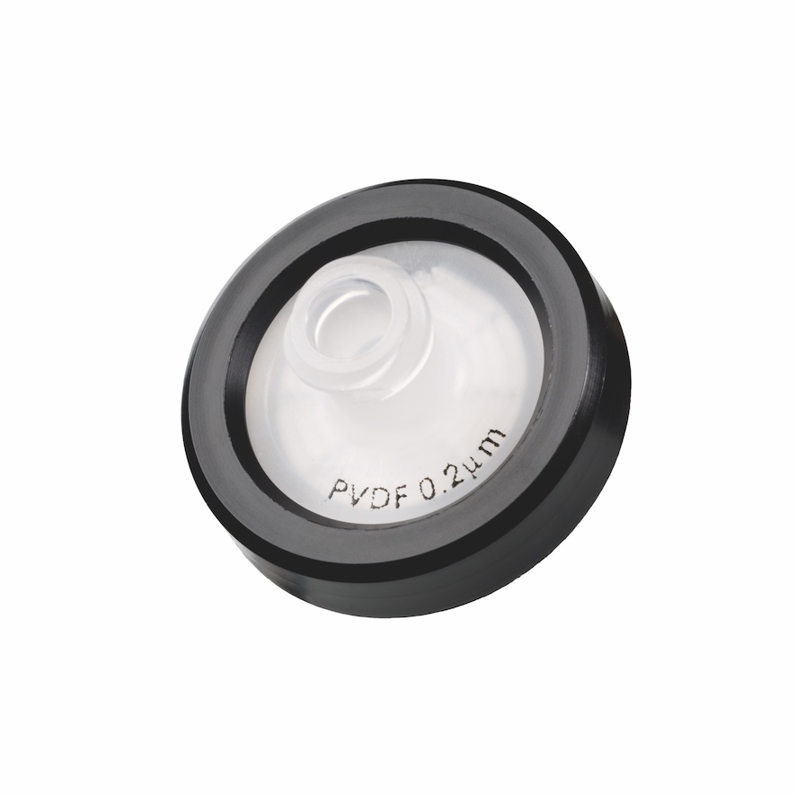 15 mm HPLC Spritzenfilter, Nylon, transparent, 0,45 µm, mit Luer Lock Einlass und Luer-Auslass
