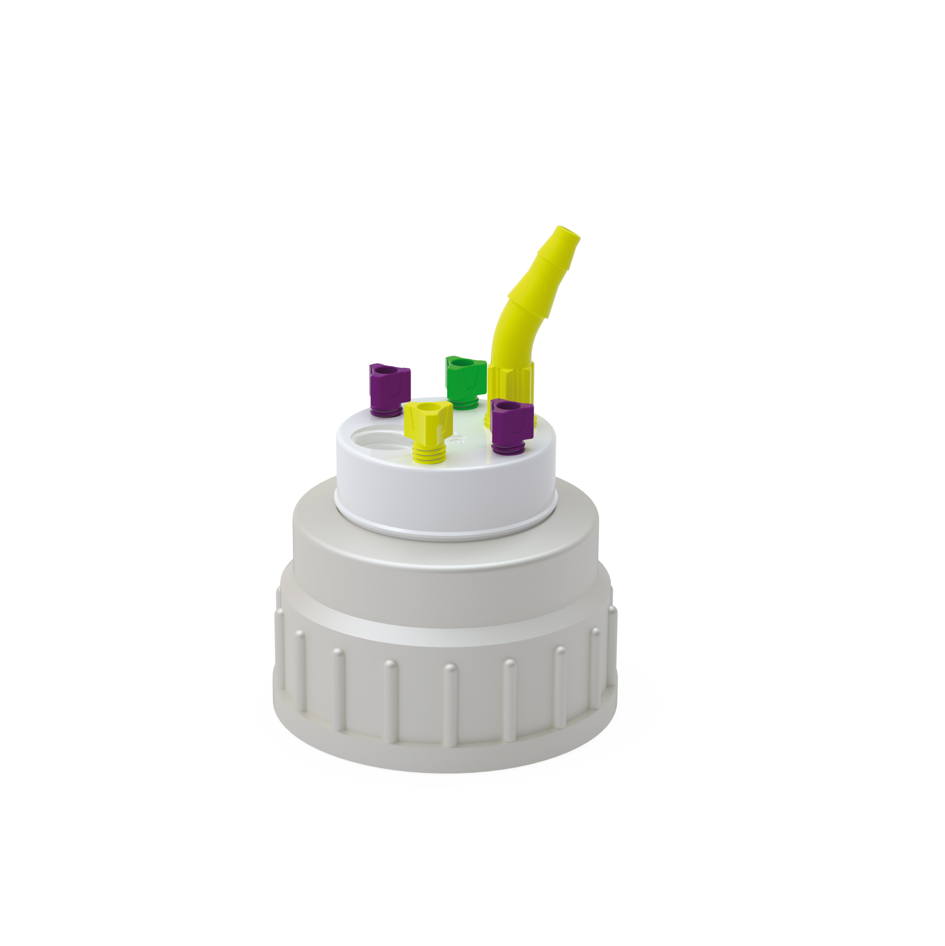 Waste Cap B53  Schraubkappe aus PE für Gewinde B53, frei drehbarer Einsatz aus PTFE. Mit PFA-Fittings für Kapi