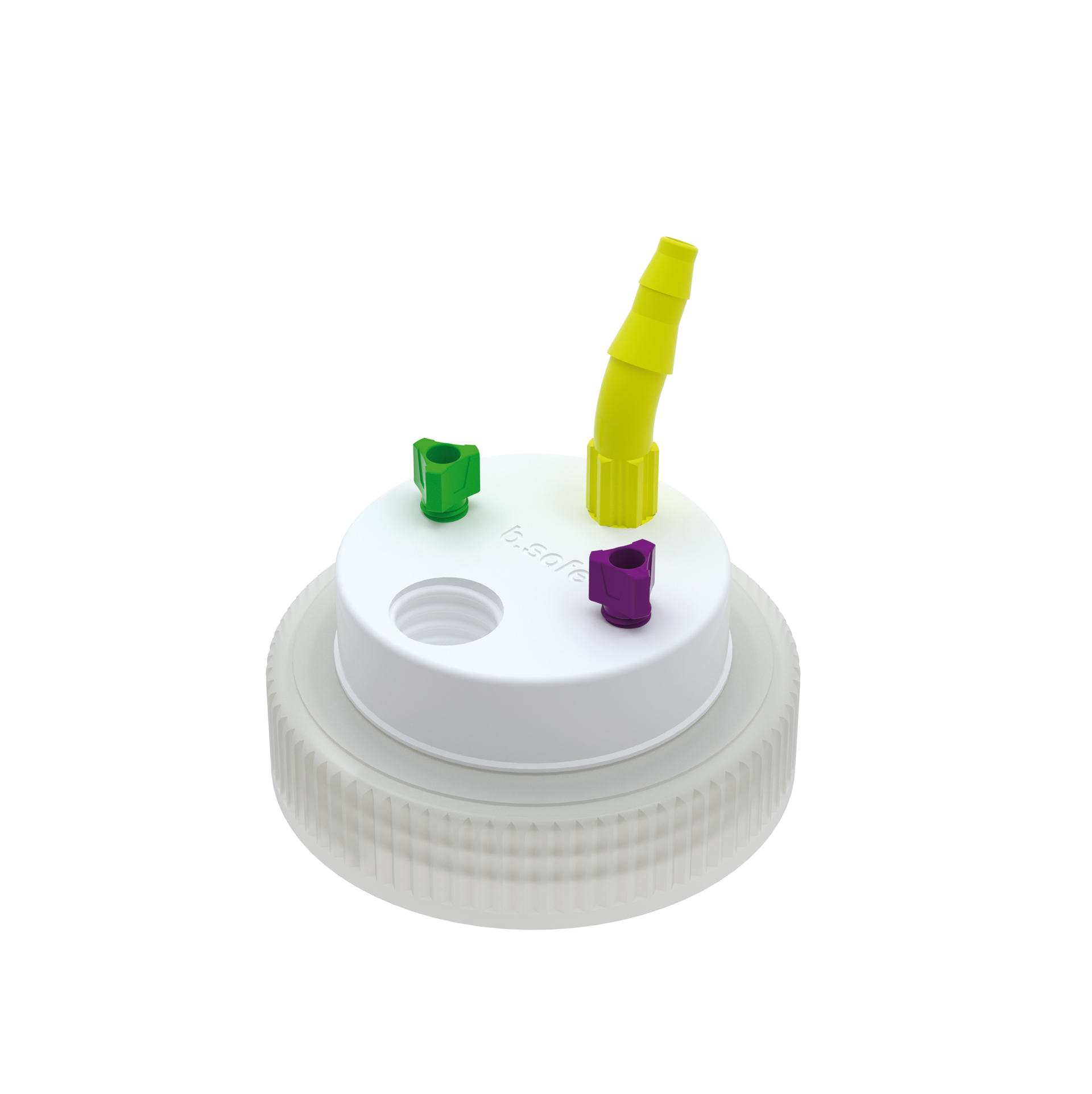 Waste Cap B63  Schraubkappe aus PE für Gewinde B63, frei drehbarer Einsatz aus PTFE. Mit PFA-Fittings für Kapi