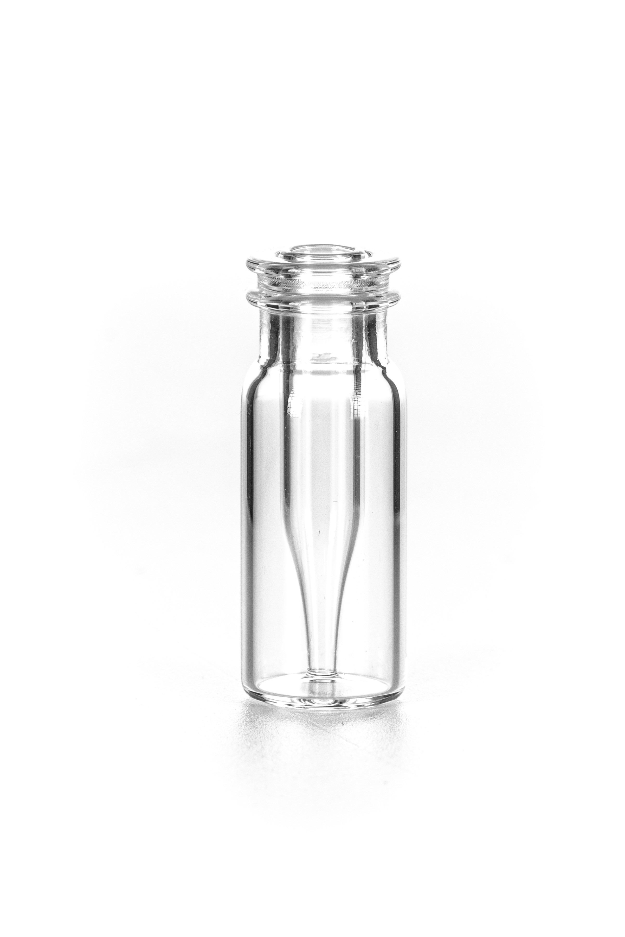 Schnappringflasche ND11 mit integriertem 0,2 ml Mikroeinsatz, Klarglas, 32 × 11,6 mm, 1. hydrolytische Klasse, "Base Bond" mit schmalen Mikroeinsatz