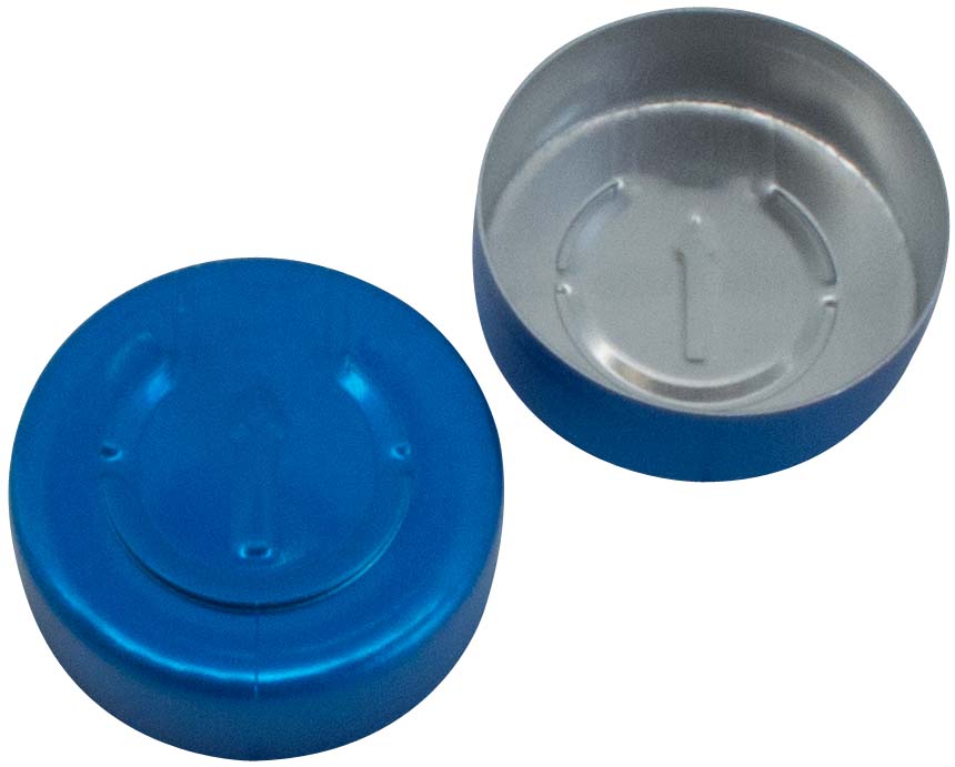 20mm Aluminium Bördelkappe, blau lackiert, Ganzabriß